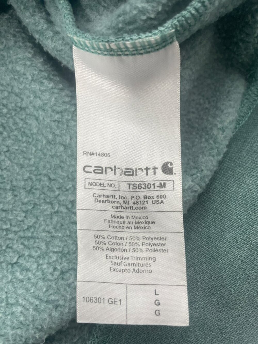 Carhartt Embroidered Hooded Sweatshirt Pocket Cotton Blend Loose Fit Men's Sz L - Picture 6 of 7